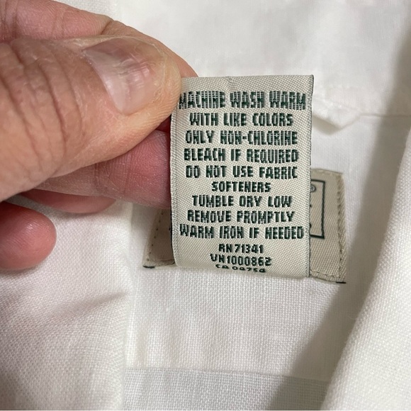 LL Bean Linen Shirt Mens Large Reg. Slightly Fitted White Short Sleeve Casual - Picture 9 of 14